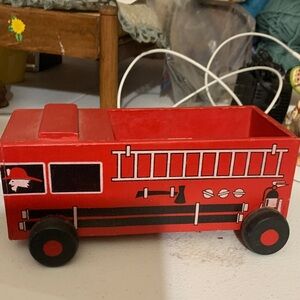 Vintage Red Wooden Fire Truck Toy